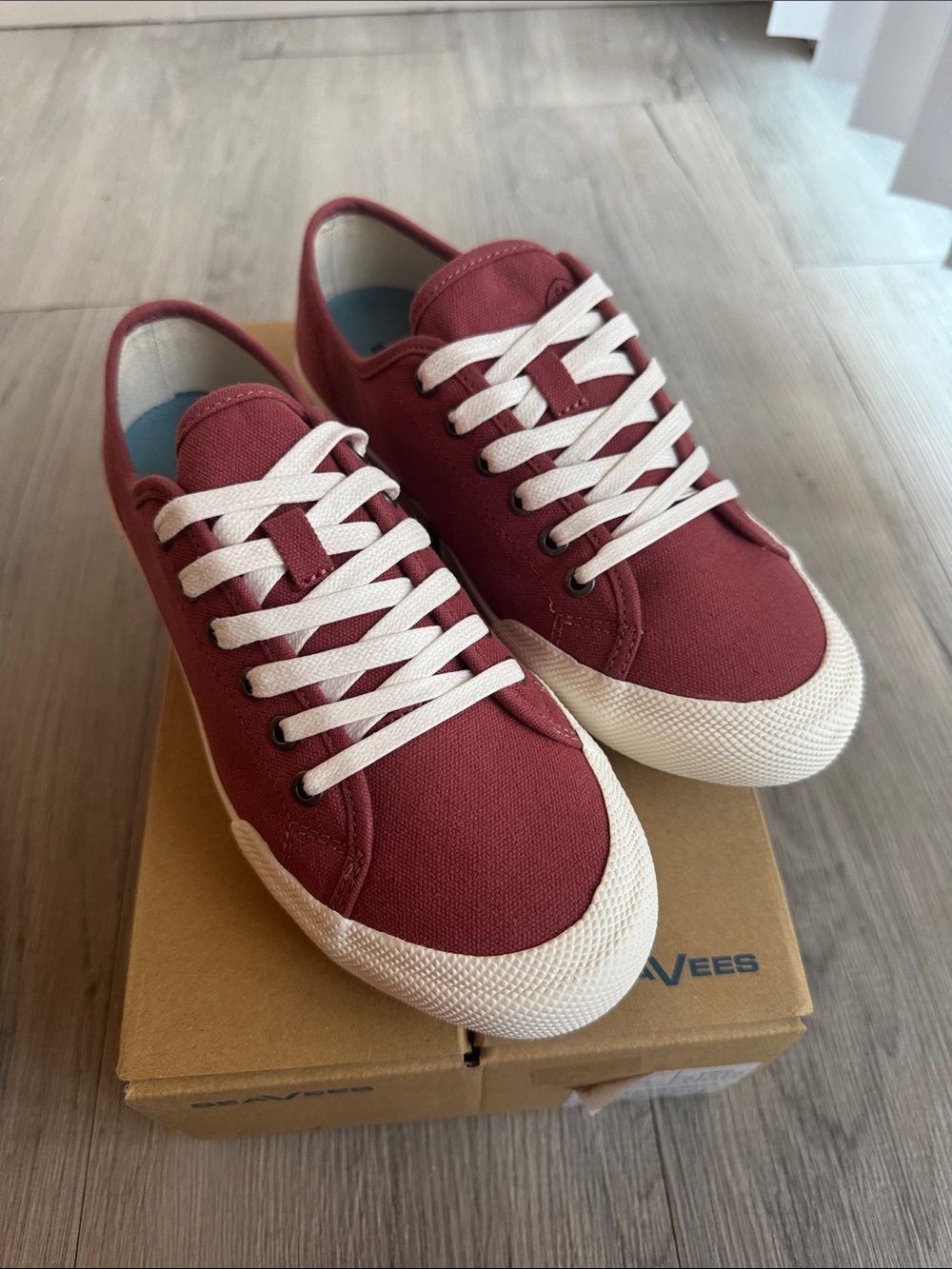 SeaVees Maroon Canvas Sneakers with White Soles